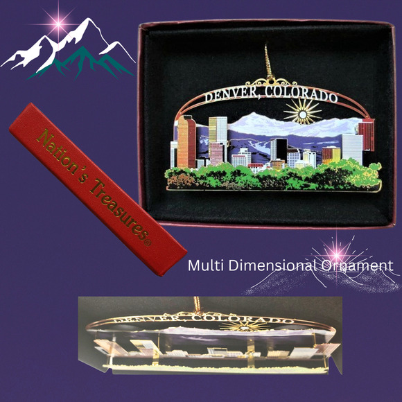 Denver Colorado Brass Ornament City Skyline Rocky Mountains - Picture 2 of 6